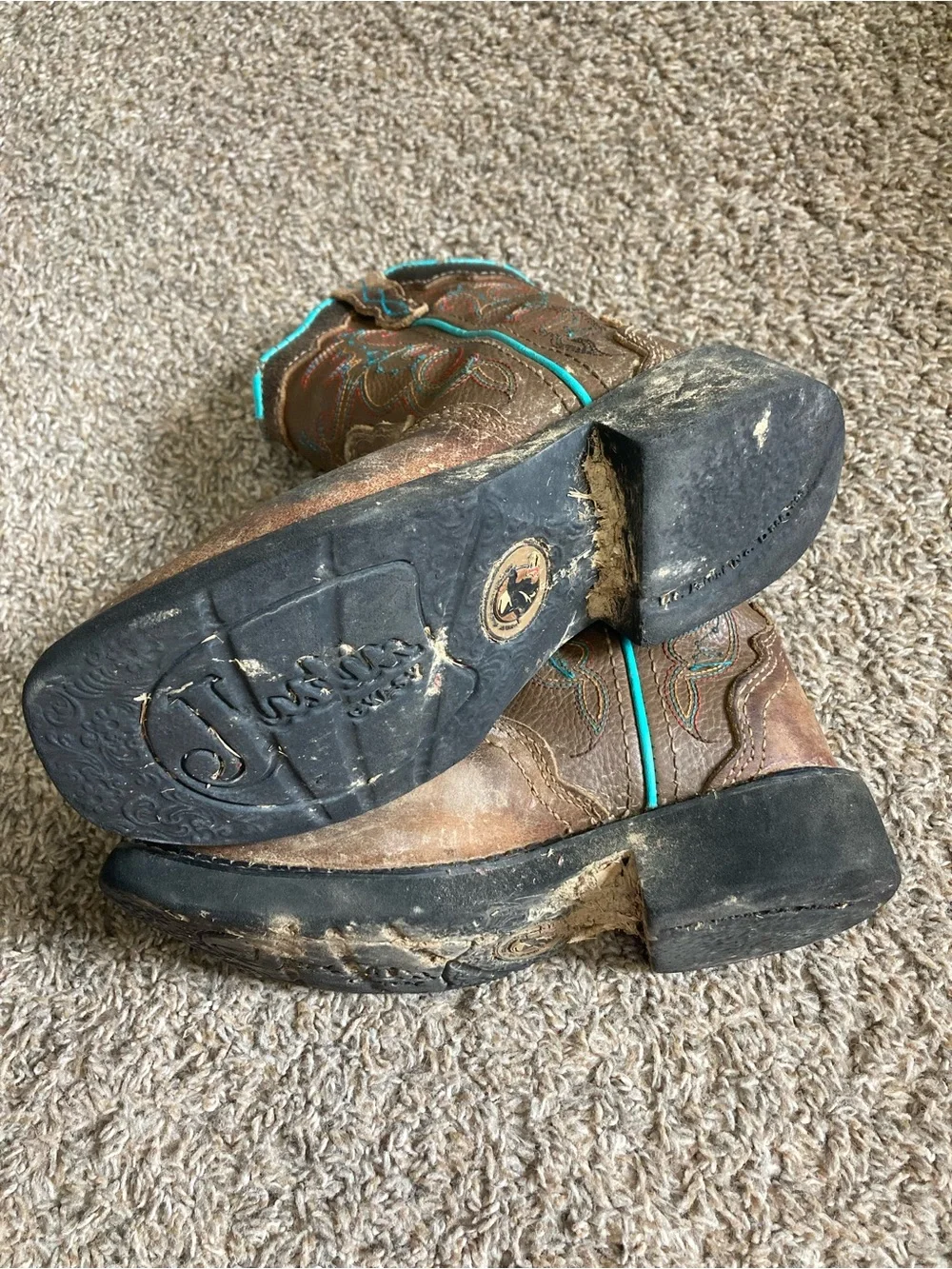 Girls Brown Leather Cowboy Boot Lot In Good And Play Condition